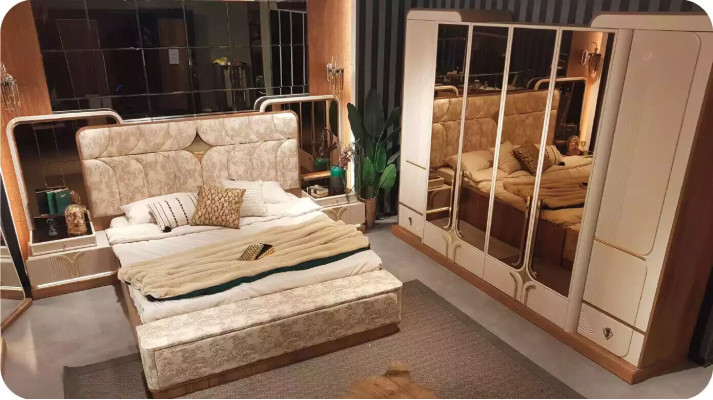 Suite Luxury Bedroom Double bed Bed Set 4pcs Beige Modern