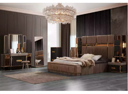 Bedroom furniture complete e double bed fabric beige 7-piece bed modern