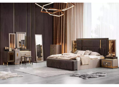 Suite Luxurious Double bed Bedroom Furniture Bed Gray 7-piece set