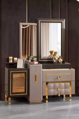 Suite Luxurious Double bed Bedroom Furniture Bed Gray 7-piece set