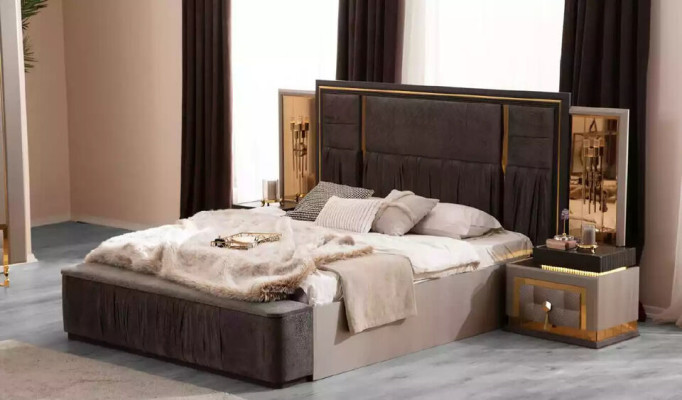 Suite Luxurious Double bed Bedroom Furniture Bed Gray 7-piece set