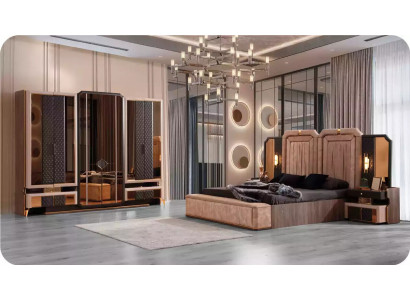 Complete e bedroom furniture luxury bed set 4 pieces double bed beige fabric
