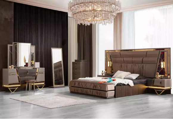 Double bed Dressing table Bedroom Suite Bed Set 6pcs Beige new