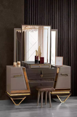 Double bed Dressing table Bedroom Suite Bed Set 6pcs Beige new