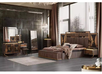 Complete's Set Bed Beige 7-piece Bedroom Double bed Fabric Bedside tables