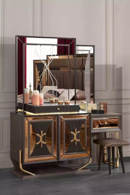 Complete's Set Bed Beige 7-piece Bedroom Double bed Fabric Bedside tables