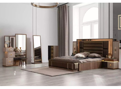 Big Complete e bedroom furniture luxury double bed fabric brown 7 pieces new