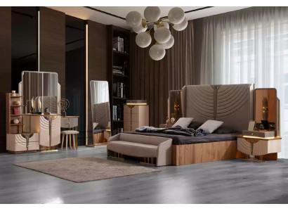 Design Double bed Beige Modern Bedroom Suite Bed Set 7pcs new