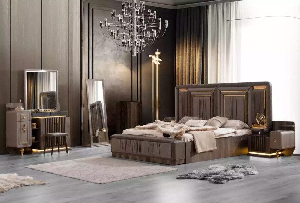 Double bed Suite Bedroom Luxury Bed Modern Gray 6-piece design