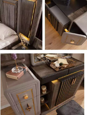 Double bed Suite Bedroom Luxury Bed Modern Gray 6-piece design