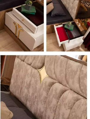 Luxury bedroom furniture complete e double bed fabric set 7 pieces bed frame