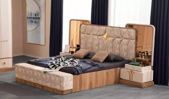 Luxury bedroom furniture complete e double bed fabric set 7 pieces bed frame