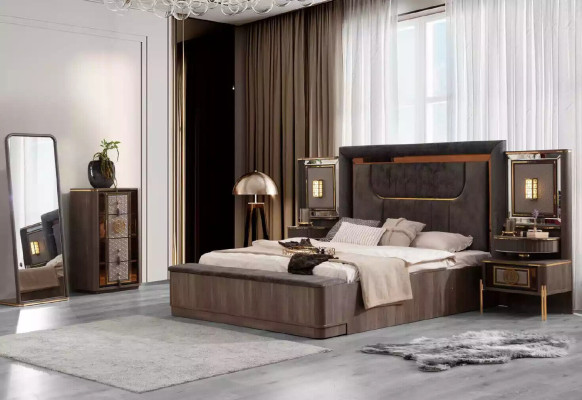 Gray Suite Double bed Set 6tlg Bed Bedroom Fabric Chest of drawers new