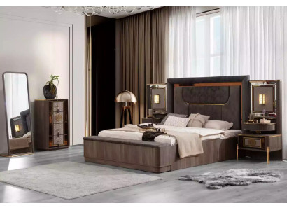 Gray Suite Double bed Set 6tlg Bed Bedroom Fabric Chest of drawers new