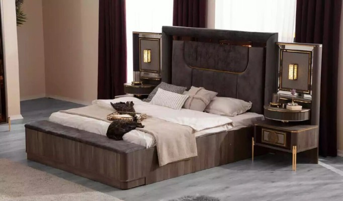 Gray Suite Double bed Set 6tlg Bed Bedroom Fabric Chest of drawers new
