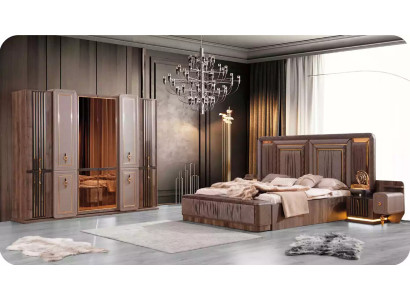Complete e bedroom furniture luxury bed set 4 pieces double bed beige fabric