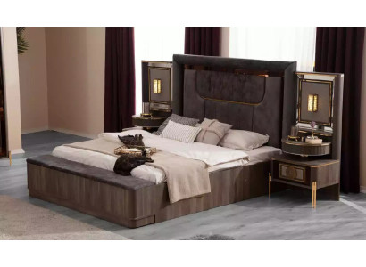 Bedroom Beds Double bed Gray Fabric Suite Set 4-piece Bed Luxury