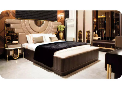 Luxurious Double bed Beige Fabric Bed Set 4-piece Bedroom Suite Beds