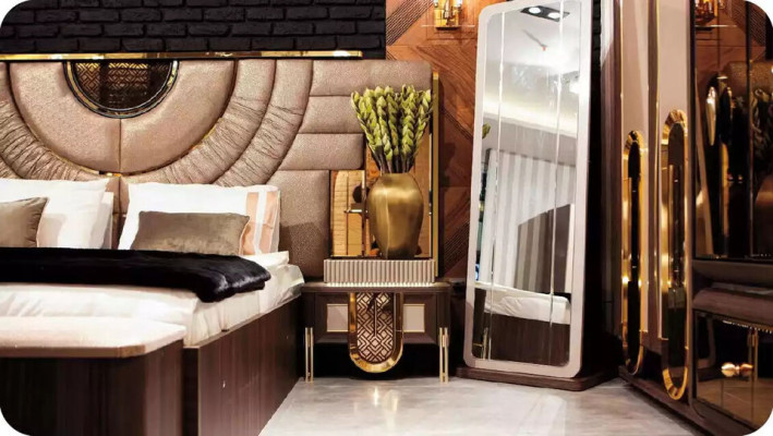 Luxurious Double bed Beige Fabric Bed Set 4-piece Bedroom Suite Beds