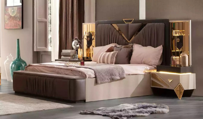 Complete e bedroom furniture set 4-piece bedroom bed double bed beige