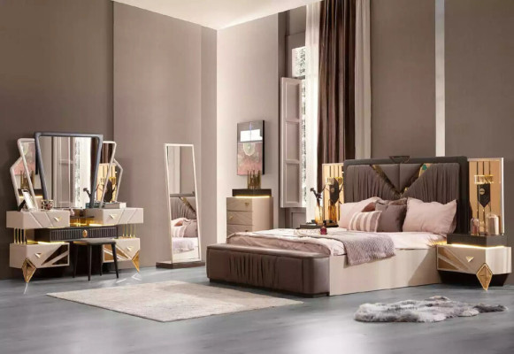 Complete e bedroom furniture set 4-piece bedroom bed double bed beige