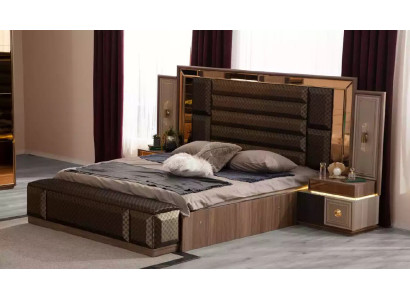 Furniture Bedroom Bed Granitur Brown Fabric Double Bed Set 4 Pieces Modern