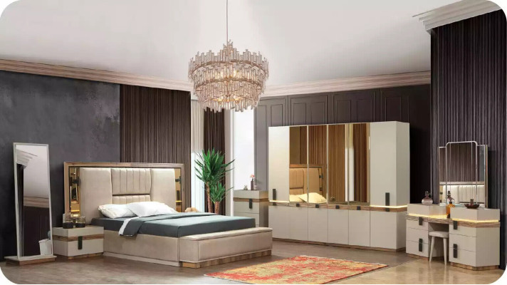 Suite Double bed Beige Bedside tables Bedroom Bed Set 4pcs new