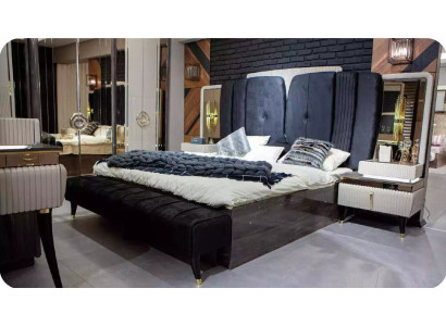 Double bed Modern Bedroom Suite Bed Set 4pcs Stool Black