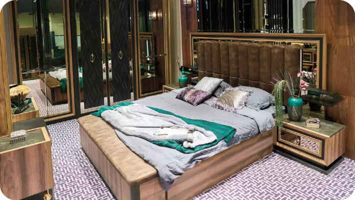 Design Double bed Brown Modern Bedroom Suite Bed Set 4pcs new