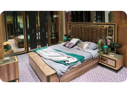 Design Double bed Brown Modern Bedroom Suite Bed Set 4pcs new