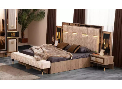 Bedroom bed Double bed Beige Fabric Bedside tables Set 3pcs Bed new