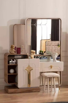 Console table Dressing table with Mirror Luxury dressing table Wood Beige Console