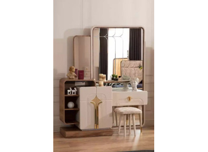 Console table Dressing table with Mirror Luxury dressing table Wood Beige Console
