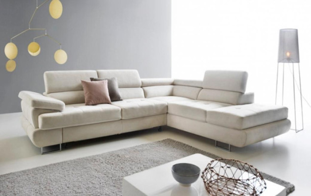 Fabric sofa Corner suite Corner sofa Bed function L-shape Beige upholstered sofa
