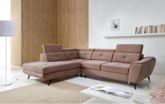 Fabric sofa Corner suite Corner sofa Bed function L-shape Pink upholstered sofa Sofa
