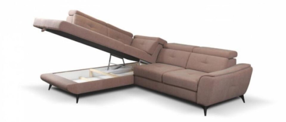 Fabric sofa Corner suite Corner sofa Bed function L-shape Pink upholstered sofa Sofa