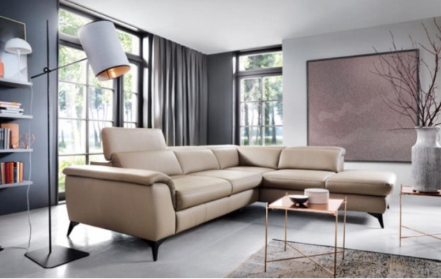 Leather sofa Corner suite Corner sofa L-shape Couch Sofa Beige Luxury Modern