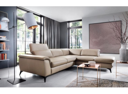 Leather sofa Corner suite Corner sofa L-shape Couch Sofa Beige Luxury Modern