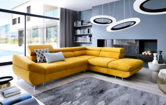 Upholstered sofa Corner suite Corner sofa L-shape fabric sofa Couch Sofa Yellow new