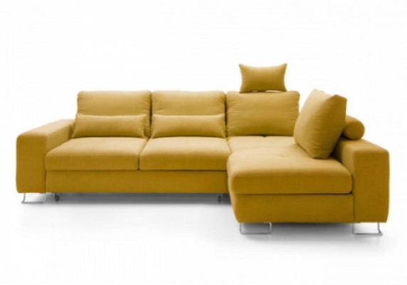 Corner sofa sleep function L-shape upholstered sofa fabric yellow sofa polyester