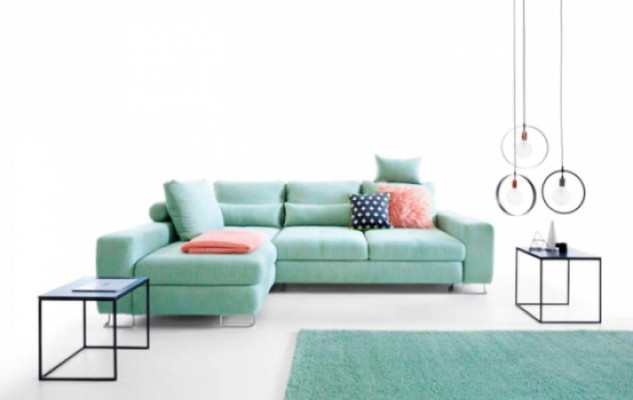 Corner sofa sleep function L-shape upholstered sofa fabric yellow sofa polyester