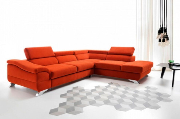 Orange fabric sofa Corner suite Corner sofa Lying surface L-shape Bed function
