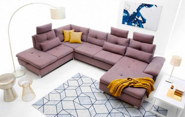 Living landscape Large sofa XXL U-shape Corner sofa Fabric sofa Lila Furniture