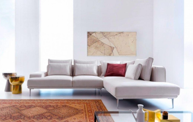 Modern Design Corner sofa Upholstered sofa L-shape Fabric sofa Couch Sofa Beige Bed function
