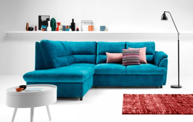 Sofa Corner suite Corner sofa L-shape Fabric sofa Couch Blue Upholstered sofa Seat