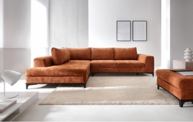 Upholstered sofa Corner suite Corner sofa L-shape fabric sofa Couch Sofa Orange
