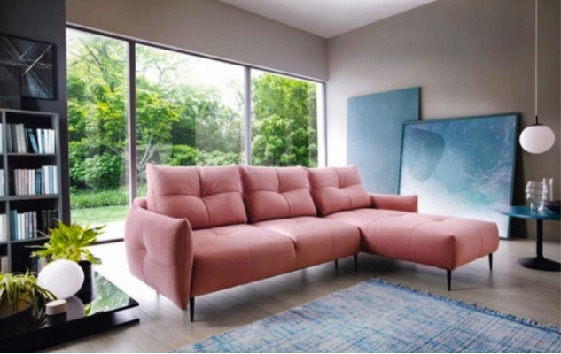 Corner suite fabric sofa pink Corner sofa Bed function L-shape upholstered sofa