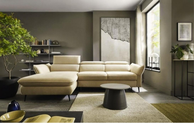 Corner suite fabric sofa Beige Corner sofa Bed function L-shape upholstered sofa
