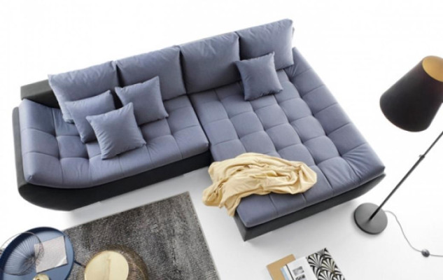 Fabric sofa Corner suite Corner sofa Lying surface L-shape Blue upholstered sofa
