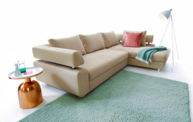 Corner suite fabric sofa Beige Corner sofa Bed function L-shape upholstered sofa